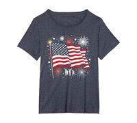 Étoiles, Rayures et cierges Magiques T-Shirt, Femme Grandes Tailles, Bleu Chiné, 6X