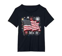 Étoiles, Rayures et cierges Magiques T-Shirt, Femme Grandes Tailles, Noir, 6X