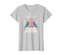 Étoiles, Rayures et Ovation Debout T-Shirt, Femme, Argent, 3XL