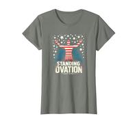 Étoiles, Rayures et Ovation Debout T-Shirt, Femme, Vert Kaki chiné, L