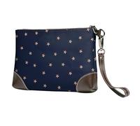Étoiles Scintillantes Bleu foncé et Or Rose,Sacs à Main en Cuir PU pour Femmes, Pochette à Fermeture éclair, Portefeuille, Sac à Main avec dragonne