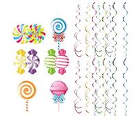 Étoiles serpentines de plafond Candy - Décoration à sucettes colorées en PVC | Décorations pour fêtes à thème bonbons de 48 pièces | Sucette sucette bonbons et décorations à suspendre pour C