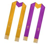 Étole de clergé avec pompons - Broderie double face - Unisexe - Pour pasteurs, prêtres, ministres, mariages, baptêmes, funérailles, cérémonies, services religieux, chefs d'église, Violet/jaune., Refer