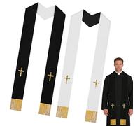 Étole de clergé brodée, écharpe d'église double face, étole à pompons au design élégant, accessoire religieux, étole d'église avec matériau robuste, tenue liturgique pour mariage et baptême, noir
