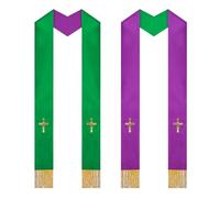 Étole de clergé brodée, écharpe d'église double face, étole à pompons au design élégant, accessoire religieux, étole d'église avec matériau robuste, tenue liturgique pour mariage et baptême, violet