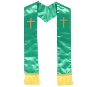 Étole de Mariage Réversible Brodée en Satin Vert avec Pompons Croix | Style Traditionnel Classique, pour Prêtres et Chorales, Robe de Cérémonie, Services Funéraires
