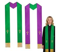 Étole De Prêtre - Tissu Brodé Double Face, Accent Pompon, Écharpe Unisexe Du Clergé | Vêtements D'église Pour La Cérémonie De Baptême, La Confirmation Des Funérailles, La Célébration Du Service De Cul