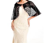 etole dentelle Châle de mariée de mariage dentelle transparente fleur broderie écharpe faux col fille en mousseline de soie perles Capelet robe de soirée de mariée châle(Black)