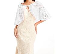 etole dentelle Châle de mariée de mariage dentelle transparente fleur broderie écharpe faux col fille en mousseline de soie perles Capelet robe de soirée de mariée châle(White)
