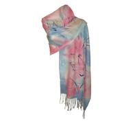 Etole écharpe Foulard Grand Format Femme en Pure Laine Fine Bleu Rose Blanc