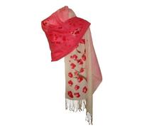 Etole écharpe Foulard Grand Format Femme en Pure Laine Fine Ecru Blanc Rose Fuchsia