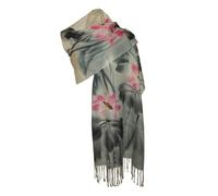 Etole écharpe Foulard Grand Format Femme en Pure Laine Fine Gris Blanc Rose