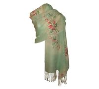 Etole écharpe Foulard Grand Format Femme en Pure Laine Fine vert Ecru rouge
