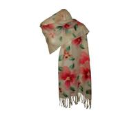 Etole écharpe Foulard Grand Format Femme en Pure Laine Fine Vert Rouge Blanc