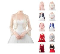 Etole Femme Chic Mariage Cardigan à Manches Cloche en Dentelle Transparente Boléro et Châle pour Robe de Soirée et de Mariage (Beige, Taille Unique)