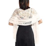 Etole Mariage Écharpe Foulard Femme Châle Wrap Vintage Elégant en Dentelle Florale Mesh avec Frangé Cérémonies Cocktail Soirée pour Echarpe Anniversaire Cadeau Fête des Meres (Taille unique, Beige)