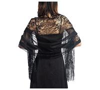Etole Mariage Écharpe Foulard Femme Châle Wrap Vintage Elégant en Dentelle Florale Mesh avec Frangé Cérémonies Cocktail Soirée pour Echarpe Anniversaire Cadeau Fête des Meres (Taille unique, Noir)