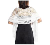 Etole Mariage Écharpe Foulard Femme Châle Wrap Vintage Elégant en Dentelle Florale Mesh avec Frangé Cérémonies Cocktail Soirée pour Echarpe Anniversaire Cadeau Fête des Meres (Taille unique, Blanc)