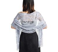 Etole Mariage Écharpe Foulard Femme Châle Wrap Vintage Elégant en Dentelle Florale Mesh avec Frangé Cérémonies Cocktail Soirée pour Echarpe Anniversaire Cadeau Fête des Meres (Taille unique, Gris)