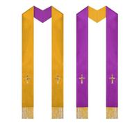 Étole ministre | Avec pompon Unisexe Réversible Fournitures d'Église Traditionnelle - Étoles Pasteur Adulte Clergé | Pour Baptême Cérémonie Funéraire Confirmation, Violet/jaune., Refer to description