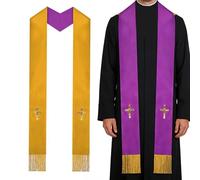Étole Pour Le Clergé De L'Église - Étole Sacerdotale Réversible Avec Écharpe De Garage Liturgique Classique, Fourniture Professionnelle Pour Le Culte | Pour La Commande Mariage Baptême Services, Jaune