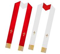 Étole Traditionnelle de Volonté du clergé - 5,12 pouces avec pompon unisexe réversible traditionnel | Écharpe pasteur adulte - Pour confirmation funéraire de baptême de mariage, Rouge et blanc