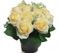 Etomvoop Lot de 12 roses artificielles en pot pour tombe - Pour funérailles, cimetière, décoration de Noël (champagne)