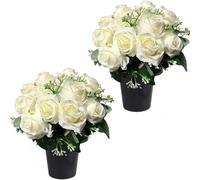 Etomvoop Lot de 2 roses artificielles en pot - 12 roses artificielles pour funérailles - Décoration de Noël