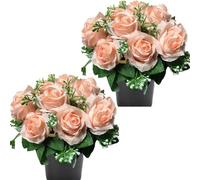 Etomvoop Lot de 2 roses artificielles en pot - 12 roses artificielles pour funérailles - Décoration de Noël
