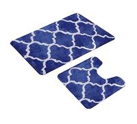 ETOPARS 2 Pièces Tapis De Salle De Bains Doux Absorbant Tapis De Bain Antidérapant Tapis & Tapis De Toilette Lavable, Bleu