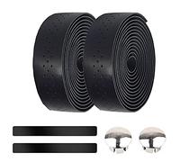 ETOPARS 2 Rouleaux Noir Ruban de Guidon de Vélo PU Cuir Ruban de Guidon de Vélo de Route Antidérapant Anti Choc Respirant Bande avec Bouchon Extrémité