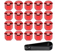 ETOPARS 20 Pièces 21mm Capuchon d'écrou de Roue de Voiture Cache-écrous Bouchon d'Écrou de Roue Couvre avec Ensemble Outil de Suppression Rouge
