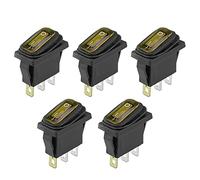 ETOPARS 5 Pièces 12V 20A Interrupteur à Bascule Rond de Voiture Jaune LED Lumière Indicateur Rond Bouton de Commutateur ON OFF 3 Broches 24V Étanche Auto Bateau
