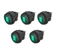 ETOPARS 5 Pièces 12V 20A Interrupteur à Bascule Rond de Voiture Vert LED Lumière Rond Bouton de Commutateur ON OFF 3Pin Étanche Auto Bateau