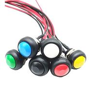 ETOPARS 6 X Étanche Momentane Bouton Poussoir Interrupteur Bouton Poussoir Rond 12mm Fil pré-soudé 20cm Longueur Noir Bleu Rouge Vert Jaune Blanc