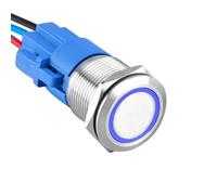 ETOPARS Acier Inoxydable 19mm Interrupteur à Bouton Poussoir 12V 5A Interrupteur à Bascule de Voiture Etanche Métal Commutateur avec Prise de Fil Bleu Lumière Anneau Symbole