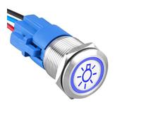 ETOPARS Acier Inoxydable 19mm Interrupteur à Bouton Poussoir 12V 5A Interrupteur à Bascule de Voiture Etanche Métal Commutateur avec Prise de Fil Bleu Lumière Phare