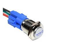 ETOPARS Acier Inoxydable 19mm Momentané Interrupteur à Bouton Poussoir 12V 5A Interrupteur à Bascule de Voiture Etanche Métal Klaxon Commutateur avec Prise de Fil Bleu Lumière