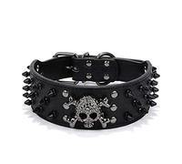 ETOPARS Collier pour animal domestique avec rivets en forme de tête de mort, pour chiens de petite, moyenne et grande, réglable avec rivets en crocodile, en similicuir