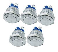 Etopars Lot de 5 boutons poussoirs momentanés en métal inoxydable pour voiture 16 mm 3 A/250 V 2 broches