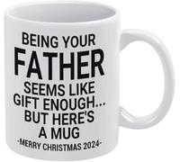 Être ton père, c'est déjà un beau cadeau ! Mug à café 325 ml (11 oz) - Mug fantaisie en céramique imprimé recto verso avec anse - Idéal pour le café, le thé ou le lait - Cadeau pour femmes et hommes