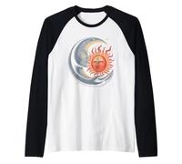 Étreinte céleste Soleil & Lune - Art Mystique de l'harmonie Cosmique Manche Raglan