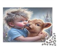 Étreinte d'enfant Veau Puzzle 1000 Pièces Papier recyclé pour Adultes Puzzle pour Adultes Impossible Difficile Stimulant Excellente idée Cadeau pour Enfants à partir de 12 Ans 38x26cm/1000pcs
