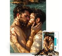 Étreinte sous-Marine︰ Couple Gay Amoureux Puzzle de 1000 pièces pour Adolescents Jeu de réflexion Amusant Taille Uniforme Pièces précises Activité relaxante en Groupe à l'intérieur (38x26cm)