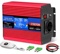 ETREPOW 500W Convertisseur 12v 220v Pur Sinus Transformateur -1 Prise EU de Courant Alternatif,2 Port USB,télécommande sans Fil et écran LCD, pour Voiture, Camping, Voyage