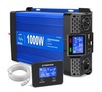 ETREPOW Convertisseur 1000W/2000W 12v 220v Pur Sinus Onduleur, 2 Prises UE, 2 Ports USB+Type-C, adapté aux appareils électroménagers, Camping,Camion