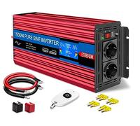 ETREPOW Convertisseur 24v 220v 230v Pur Sinus 1500W Onduleur Transformateur de Tension, 1 Port USB et 2 Prises EU, télécommande sans Fil et écran LCD avec Multi Protections et Soft Start