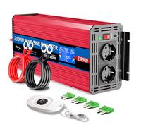 ETREPOW Convertisseur 24v 220v 230v Pur Sinus 2000W Onduleur Transformateur de Tension, 1 Port USB et 2 Prises EU, télécommande sans Fil et écran LCD avec Multi Protections et Soft Start