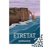 Étretat Normandie Travel Poster De Fin D'année Puzzle en Bois, 1000 pièces
