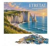 Étretat, Normandie Travel Poster Puzzle Image Bois, À Thème, 1000 pièces | Activité puzzle pour commencer l'année avec activité autour de la table en intérieur.